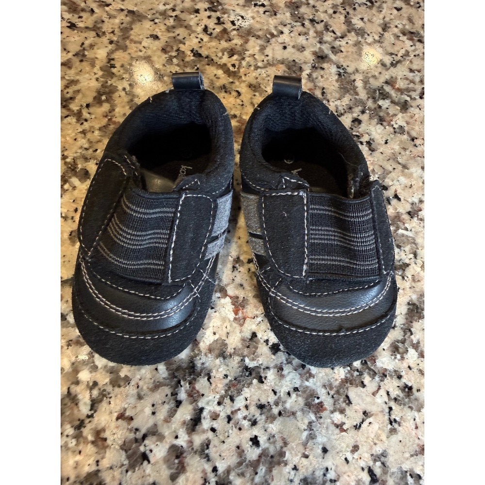 Koala Baby Black Suede Elastic Slip On Crib Shoes Toddler Size 2